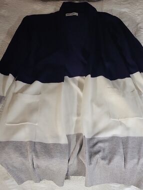 Grace Karin Navy, White & Gray Colorblock Sweater